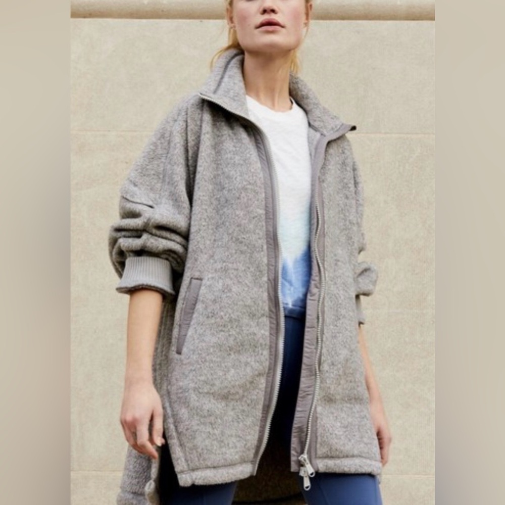 Free People Movement Coat Jacket Fleece Big Love Long Line Gray Oversized SM